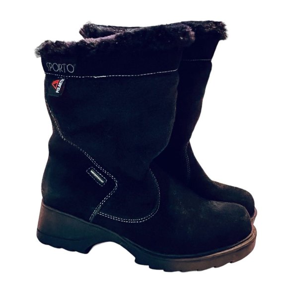 Sporto Shoes - SPORTO Polartec Suede Leather Fur Insulated Waterproof Winter Boots Black Size 8